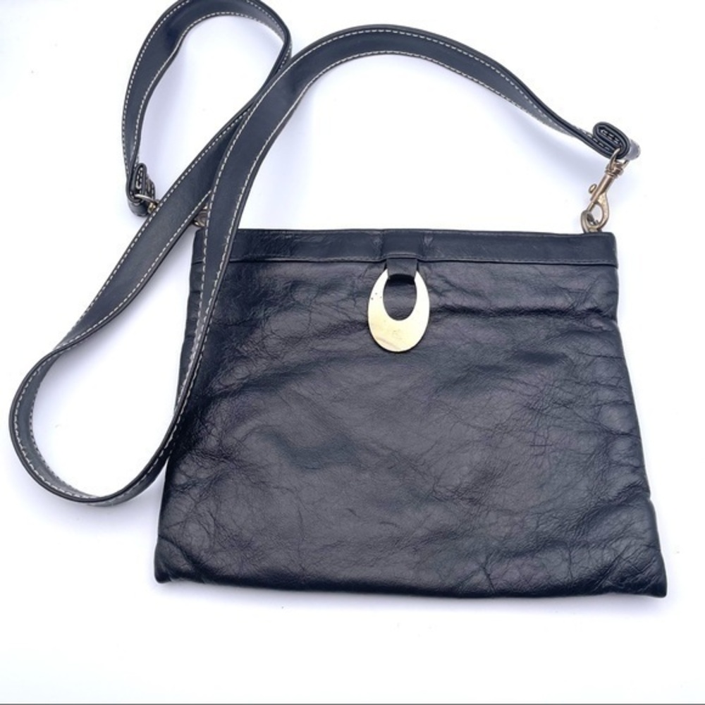 Mid-century Leather Purse Mod Black Leather Handbag Purse Crossbody 50s 60a